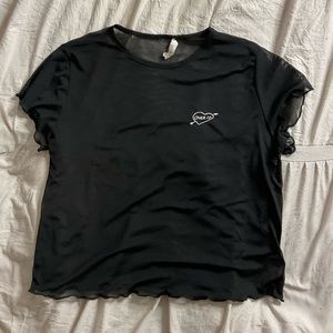 Black Mesh Lettuce Trim Crop Top